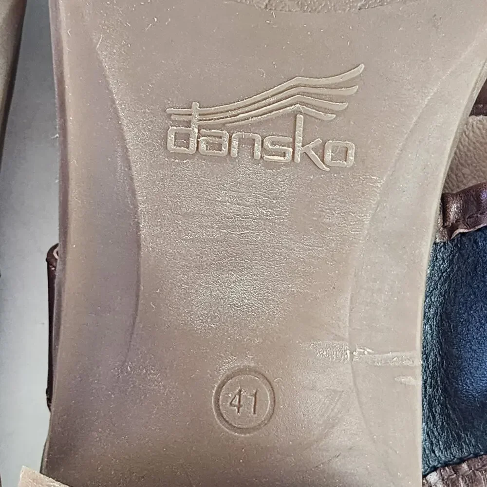 Dansko Lenny Sandal Double Strap Block Heel Leather EU 41 US 10.5-11 Black Brown
